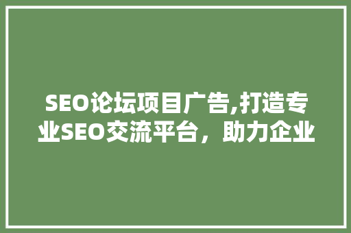 SEO论坛项目广告,打造专业SEO交流平台，助力企业网站优化