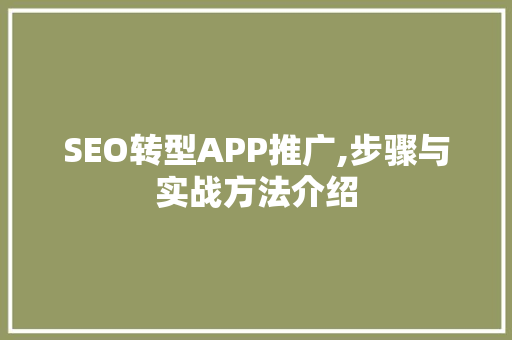 SEO转型APP推广,步骤与实战方法介绍