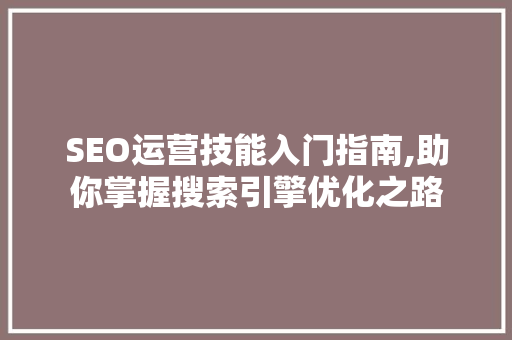 SEO运营技能入门指南,助你掌握搜索引擎优化之路