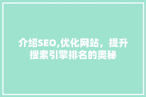 介绍SEO,优化网站，提升搜索引擎排名的奥秘