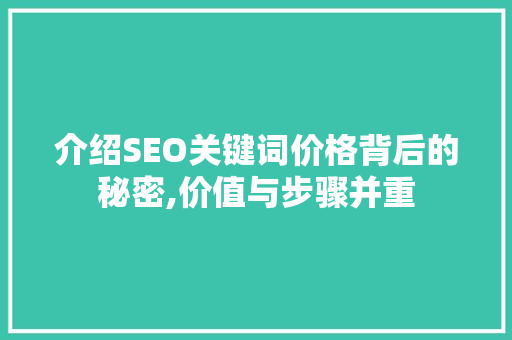 介绍SEO关键词价格背后的秘密,价值与步骤并重