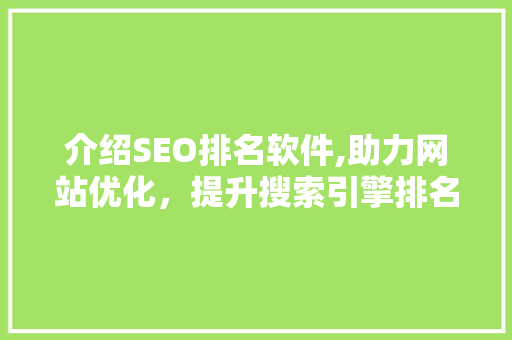 介绍SEO排名软件,助力网站优化，提升搜索引擎排名的利器