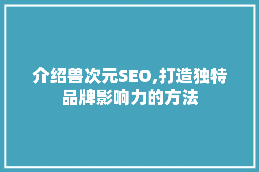 介绍兽次元SEO,打造独特品牌影响力的方法
