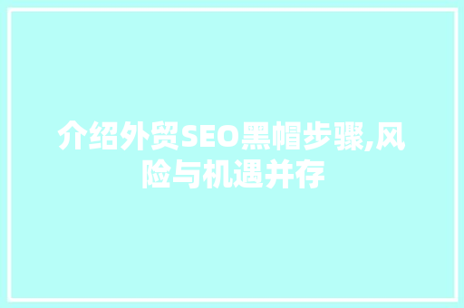 介绍外贸SEO黑帽步骤,风险与机遇并存