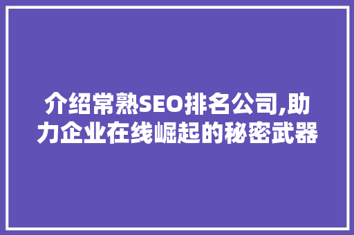 介绍常熟SEO排名公司,助力企业在线崛起的秘密武器