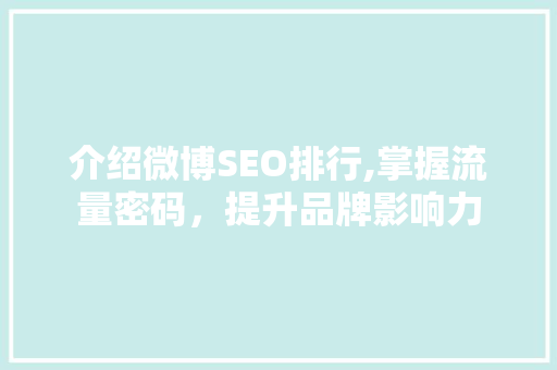 介绍微博SEO排行,掌握流量密码，提升品牌影响力