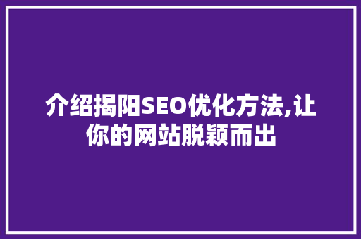 介绍揭阳SEO优化方法,让你的网站脱颖而出