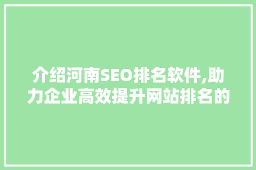 介绍河南SEO排名软件,助力企业高效提升网站排名的秘密武器