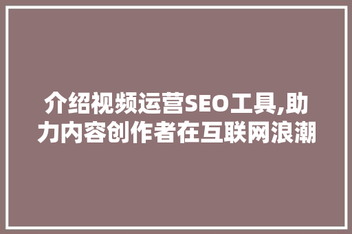 介绍视频运营SEO工具,助力内容创作者在互联网浪潮中乘风破浪