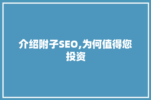 介绍附子SEO,为何值得您投资