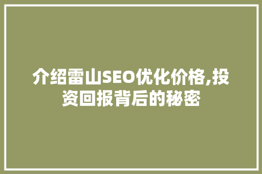 介绍雷山SEO优化价格,投资回报背后的秘密