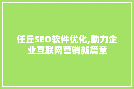 任丘SEO软件优化,助力企业互联网营销新篇章