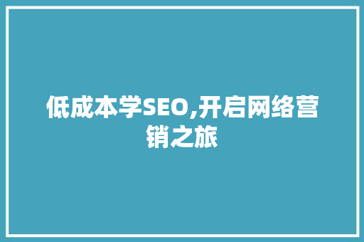 低成本学SEO,开启网络营销之旅