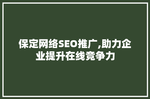 保定网络SEO推广,助力企业提升在线竞争力