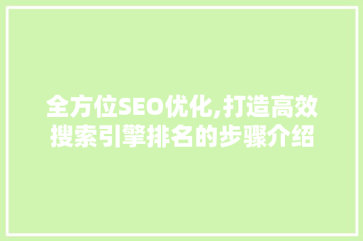 全方位SEO优化,打造高效搜索引擎排名的步骤介绍