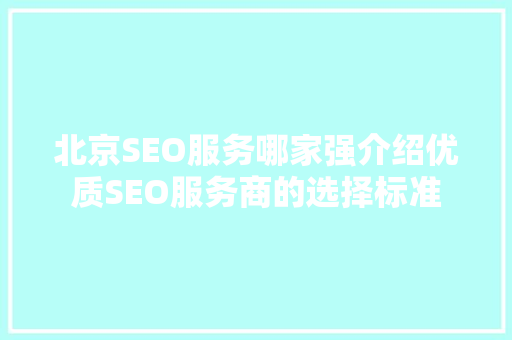 北京SEO服务哪家强介绍优质SEO服务商的选择标准