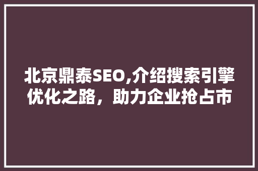 北京鼎泰SEO,介绍搜索引擎优化之路，助力企业抢占市场先机