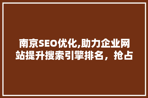 南京SEO优化,助力企业网站提升搜索引擎排名，抢占市场先机