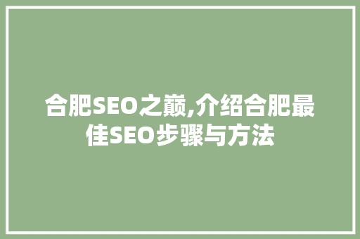 合肥SEO之巅,介绍合肥最佳SEO步骤与方法