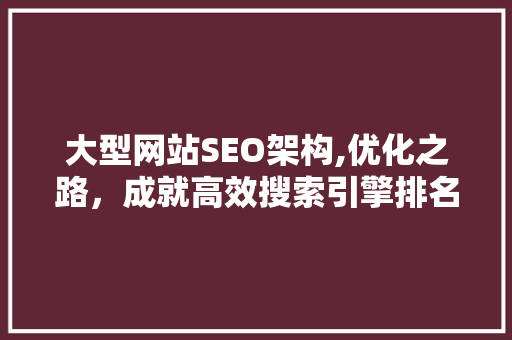 大型网站SEO架构,优化之路，成就高效搜索引擎排名