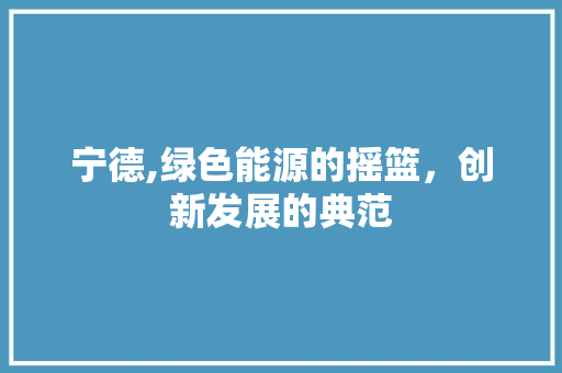 宁德,绿色能源的摇篮，创新发展的典范