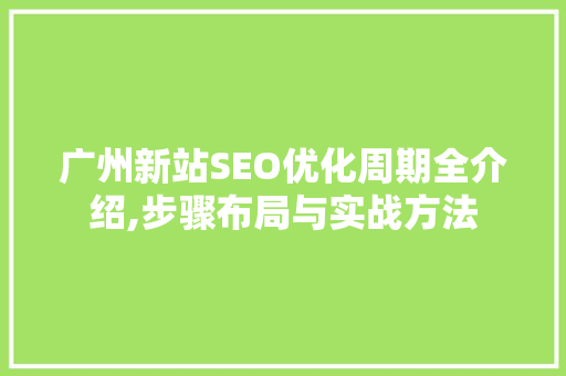 广州新站SEO优化周期全介绍,步骤布局与实战方法