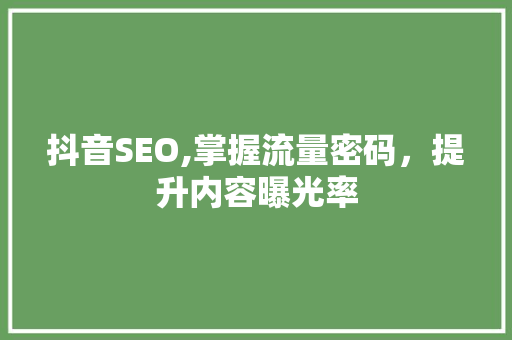 抖音SEO,掌握流量密码，提升内容曝光率
