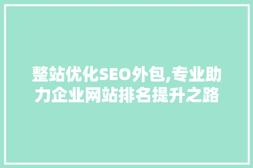 整站优化SEO外包,专业助力企业网站排名提升之路