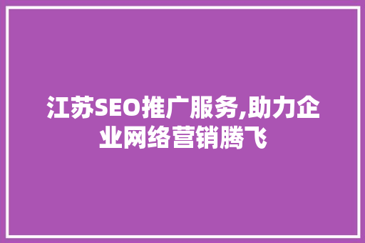 江苏SEO推广服务,助力企业网络营销腾飞