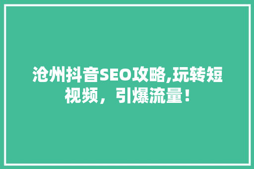 沧州抖音SEO攻略,玩转短视频，引爆流量！