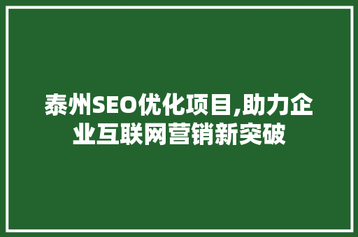 泰州SEO优化项目,助力企业互联网营销新突破