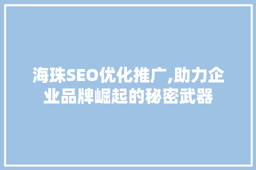 海珠SEO优化推广,助力企业品牌崛起的秘密武器