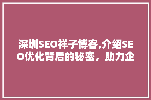 深圳SEO祥子博客,介绍SEO优化背后的秘密，助力企业网络营销