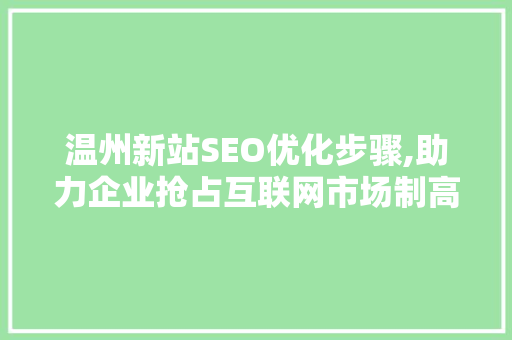 温州新站SEO优化步骤,助力企业抢占互联网市场制高点