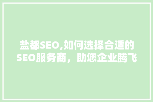 盐都SEO,如何选择合适的SEO服务商，助您企业腾飞