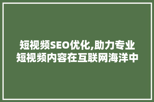 短视频SEO优化,助力专业短视频内容在互联网海洋中脱颖而出  第1张