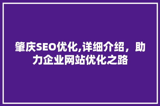 肇庆SEO优化,详细介绍，助力企业网站优化之路
