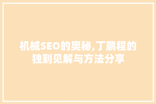 机械SEO的奥秘,丁鹏程的独到见解与方法分享