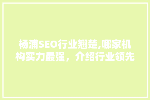 杨浦SEO行业翘楚,哪家机构实力最强，介绍行业领先之路