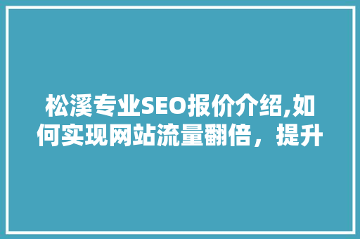 松溪专业SEO报价介绍,如何实现网站流量翻倍，提升企业竞争力