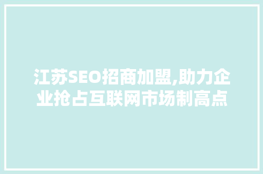 江苏SEO招商加盟,助力企业抢占互联网市场制高点