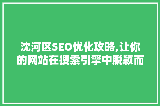 沈河区SEO优化攻略,让你的网站在搜索引擎中脱颖而出