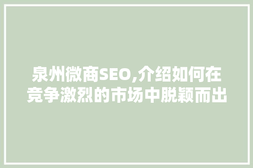 泉州微商SEO,介绍如何在竞争激烈的市场中脱颖而出