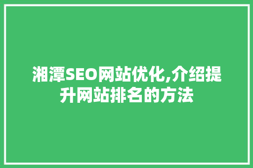 湘潭SEO网站优化,介绍提升网站排名的方法