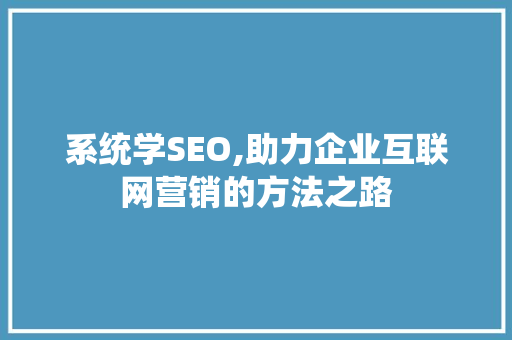 系统学SEO,助力企业互联网营销的方法之路