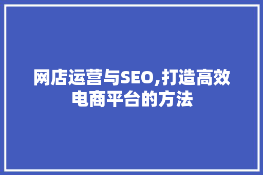 网店运营与SEO,打造高效电商平台的方法