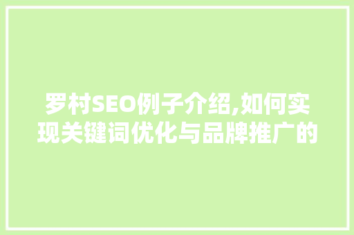 罗村SEO例子介绍,如何实现关键词优化与品牌推广的双赢