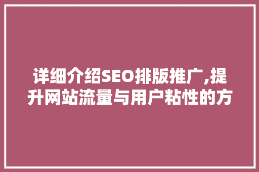 详细介绍SEO排版推广,提升网站流量与用户粘性的方法