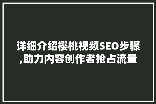 详细介绍樱桃视频SEO步骤,助力内容创作者抢占流量高地