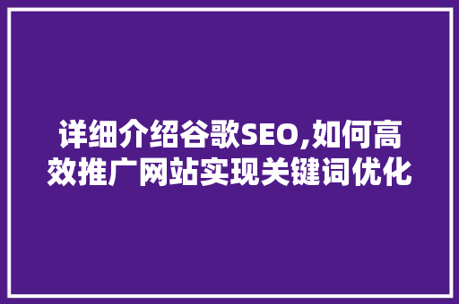 详细介绍谷歌SEO,如何高效推广网站实现关键词优化